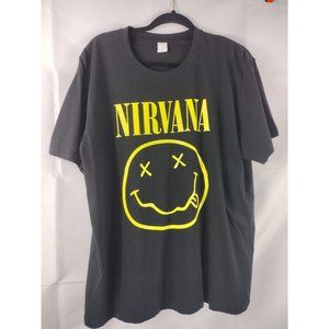 Nirvana Smile Graphic Black T-Shirt Grunge Rock Band Tee,  Size XL New.